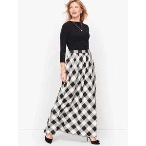 Talbots Black White Buffalo Check Pleated Maxi Skirt Womens 12 Elegant Chic